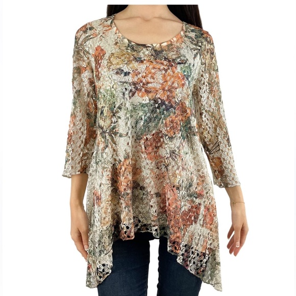 Crochet Burnout Asymmetrical Hem Tunic Top Sequin Size XXL Boutique Autumn Fall - Picture 1 of 16